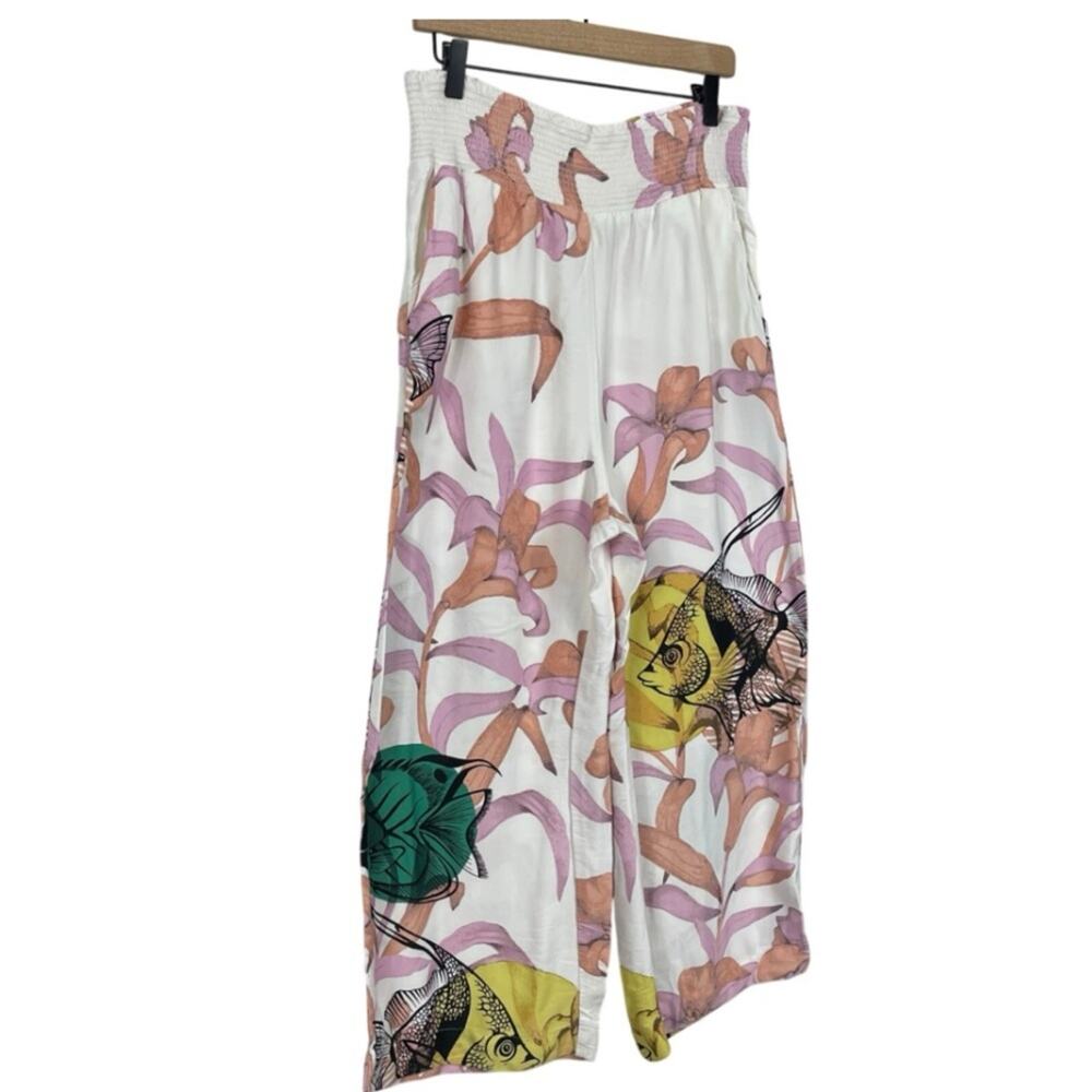Anthropologie Maeve Pia Binazzi Pants Floral Tropical Wide Leg Size Large - Picture 5 of 9